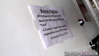 Brunette At Gloryhole Gives BBC Blowjob