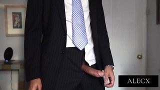 Teasing In Suit During Work Break Wank 9 Inch Cock
